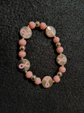 PINK RIBBON BEADED BRACELET FOR BREAST CANCER SURVIVORS